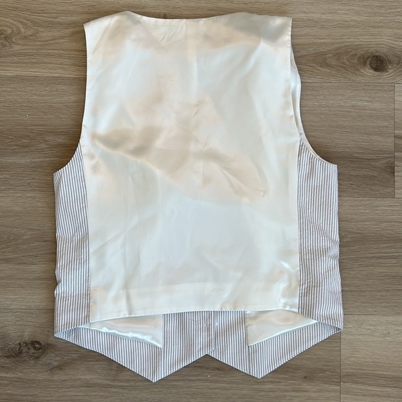 J peterman Florentine Seersucker Vest Color: Khaki White size xs NWOT - Picture 4 of 5